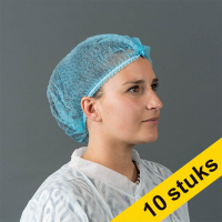 Aanbieding: 10x HY@PRO Non-woven haarnetjes detecteerbaar met clip en 2 elastieken blauw (100 stuks - 53,5 cm)