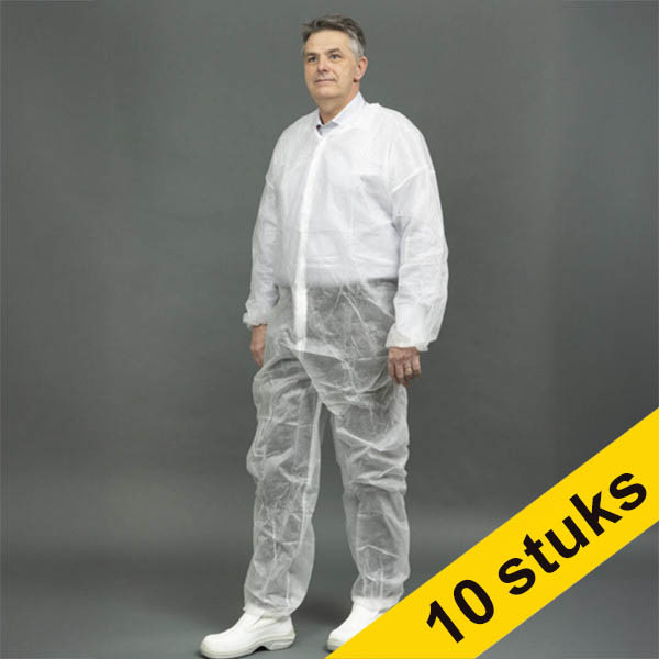Aanbieding: 10x HY@PRO Non-woven overall zonder kap M wit (1 stuk) SHY00750 - 1
