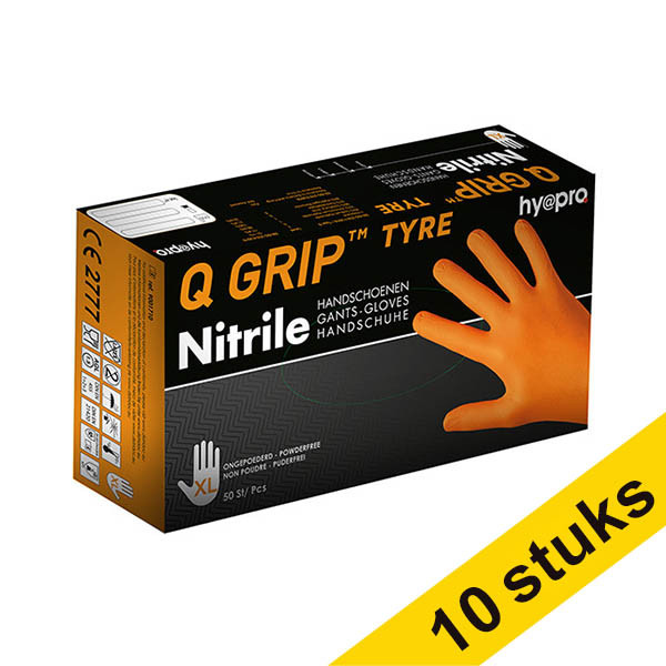 HY@PRO Aanbieding: 10x HY@PRO Q Grip Tyre Nitril handschoenen XL poedervrij oranje (24 cm, 50 stuks)  SHY00151 - 1