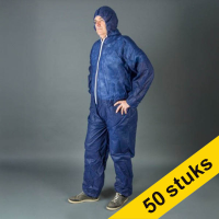 Aanbieding: 50x HY@PRO Non-woven PE coated antistatische coverall met capuchon XXL blauw (1 stuk)