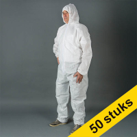 Aanbieding: 50x HY@PRO Non-woven PE coated antistatische coverall met capuchon XXL wit (1 stuk)
