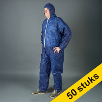 Aanbieding: 50x HY@PRO Non-woven antistatische coverall met rits en capuchon XXXL blauw (1 stuk)