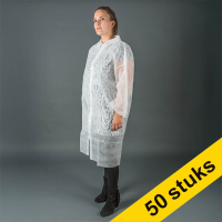 Aanbieding: 50x HY@PRO Non-woven jas met drukknopen S wit (1 stuk – 20 g/m²)