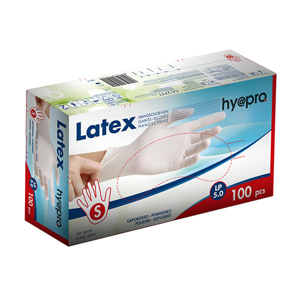 HY@PRO Latex handschoenen S gepoederd wit (5 gram, 24 cm, 100 stuks) SHY00188 HY@PRO Latex handschoenen S gepoederd wit (5 gram, 24 cm, 100 stuks) SHY00188 - 1