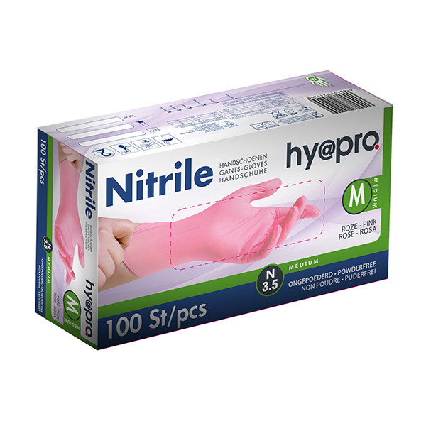 HY@PRO Nitril handschoenen M poedervrij roze (3,8 gram, 24 cm, 100 stuks)  SHY00088 - 1