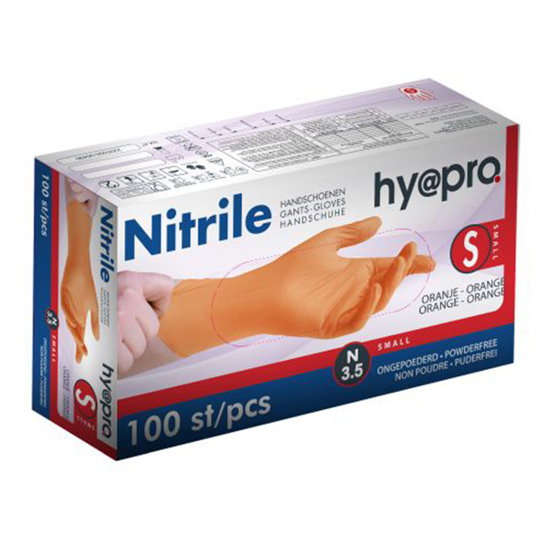 HY@PRO Nitril handschoenen S poedervrij oranje (3,5 gram, 24 cm, 100 stuks)  SHY00102 - 1