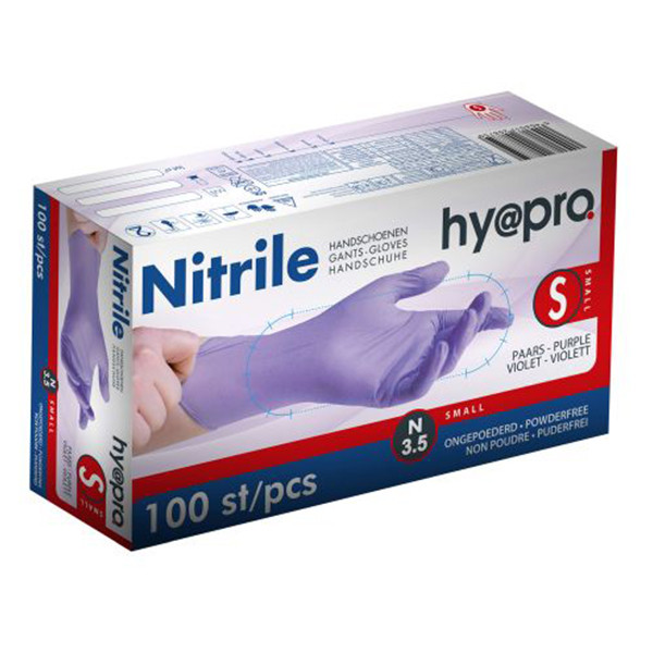 HY@PRO Nitril handschoenen S poedervrij paars (3,5 gram, 24 cm, 100 stuks)  SHY00094 - 1