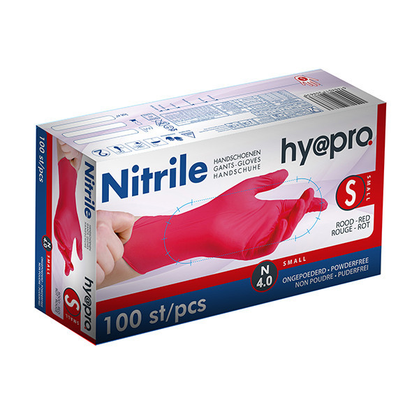 HY@PRO Nitril handschoenen S poedervrij rood (4 gram, 24 cm, 100 stuks)  SHY00112 - 1