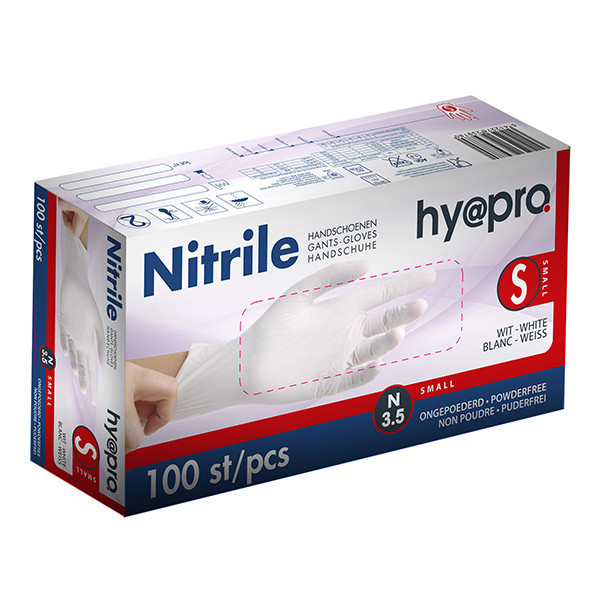HY@PRO Nitril handschoenen S poedervrij wit (3,5 gram, 24 cm, 100 stuks)  SHY00056 - 1