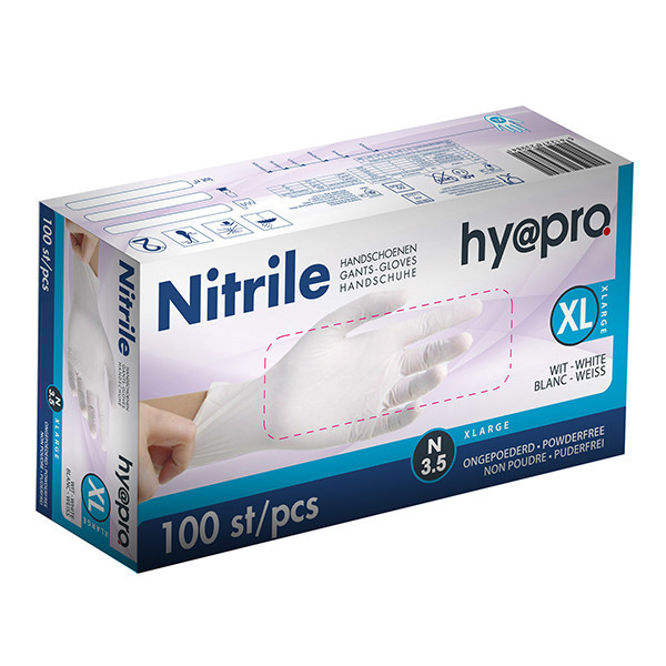 HY@PRO Nitril handschoenen XL poedervrij wit (3,5 gram, 24 cm, 100 stuks)  SHY00062 - 1
