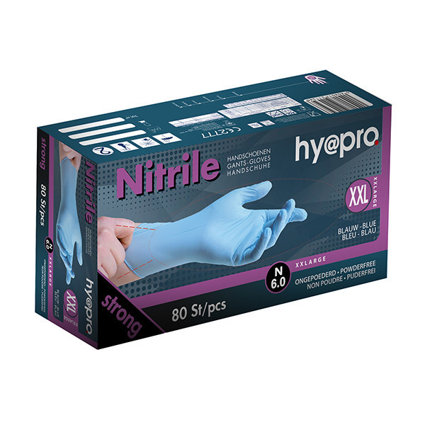 HY@PRO Nitril handschoenen XXL poedervrij blauw (6 gram, 24 cm, 80 stuks) SHY00136 - 1