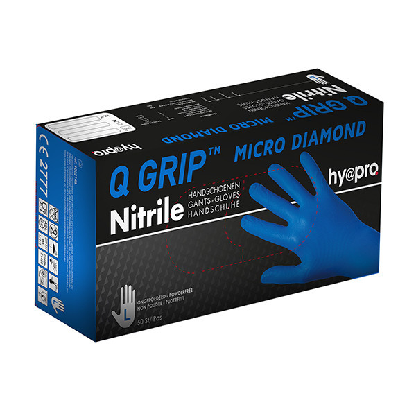 HY@PRO Q Grip Micro Diamond Nitril handschoenen L poedervrij blauw (29 cm, 50 stuks)  SHY00180 - 1