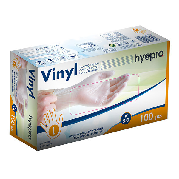 HY@PRO Vinyl handschoenen L poedervrij wit (5 gram, 24 cm, 100 stuks)  SHY00248 - 1