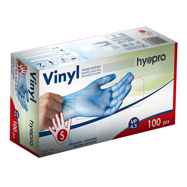 HY@PRO Vinyl handschoenen S gepoederd blauw (4,5 gram, 24 cm, 100 stuks)  SHY00236 - 1