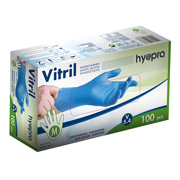 HY@PRO Vitril handschoenen M poedervrij blauw (5,4 gram, 24 cm, 100 stuks) SHY00262 - 1