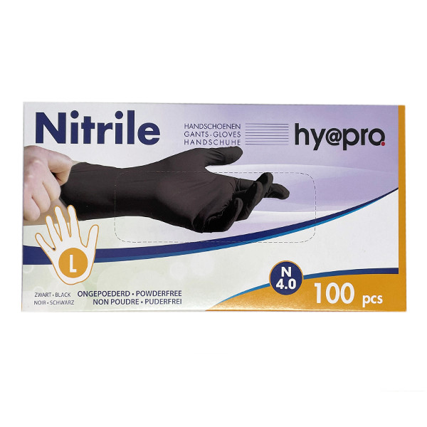 HY@PRO nitril handschoenen maat L poedervrij zwart (100 stuks) SDR00444 - 1