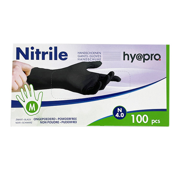 HY@PRO nitril handschoenen maat M poedervrij zwart (100 stuks) SDR00443 - 1