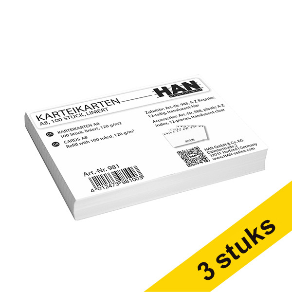 Aanbieding: 3x HAN tabkaart gelinieerd 74 x 52 mm (100 stuks) 218087 - 1