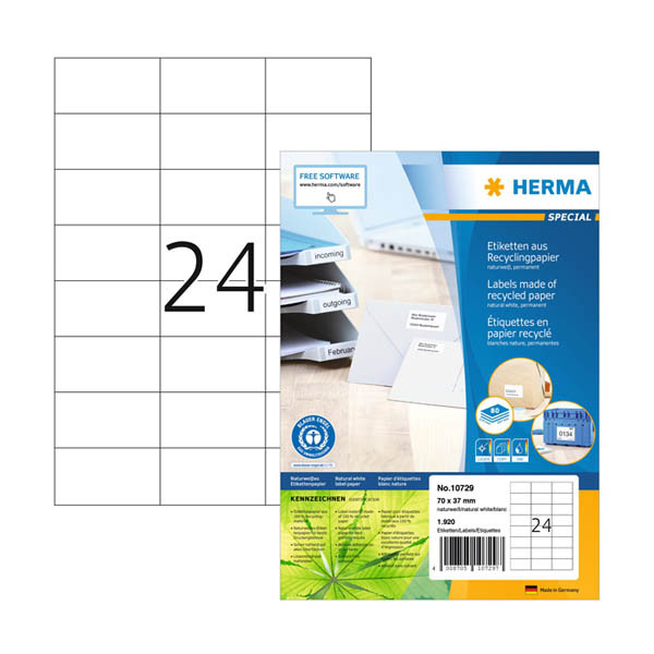 Herma 10729 gerecyclede universele etiketten A4 70 x 37 mm wit (1920 etiketten) 10729 230838 - 1