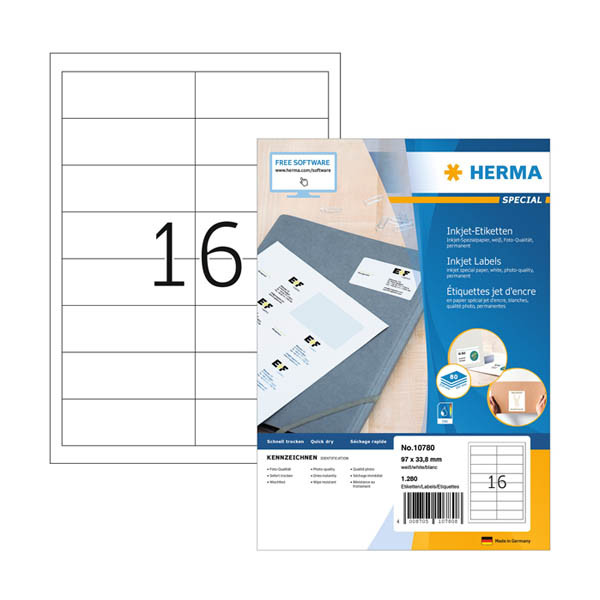 Herma 10780 inkjet etiketten A4 97 x 33,8 mm wit (1280 etiketten) 10780 230825 - 1