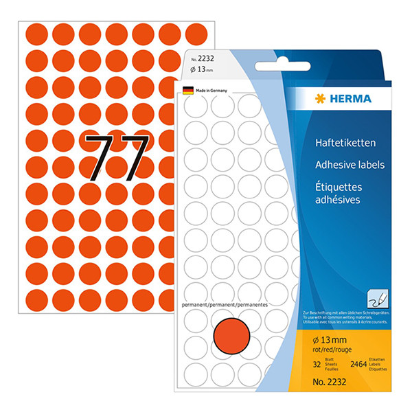 Herma 2232 markeringspunten Ø 13 mm rond rood (2.464 etiketten) 230703 - 1