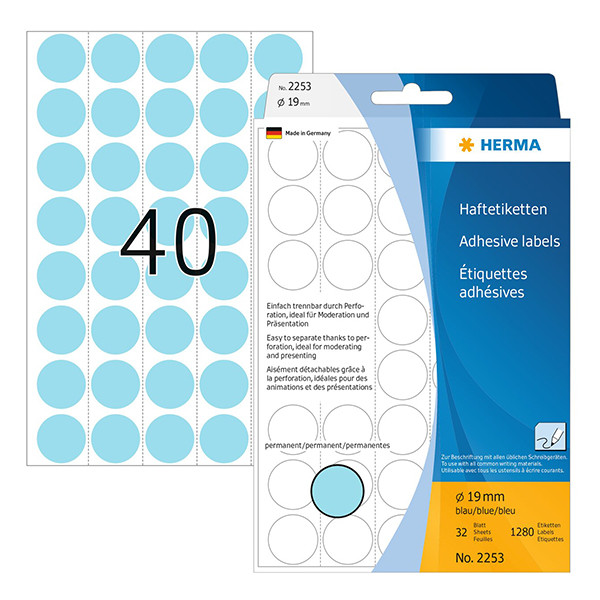 Herma 2253 markeringspunten Ø 19 mm rond blauw (1.280 etiketten) 230706 - 1