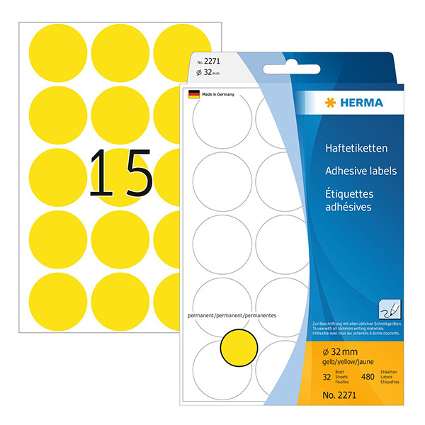 Herma 2271 markeringspunten Ø 32 mm geel (480 etiketten) 2271 230714 - 1