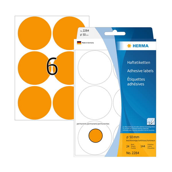 Herma 2284 markeringspunten Ø 50 mm fluor-oranje (144 etiketten) 2284 230926 - 1