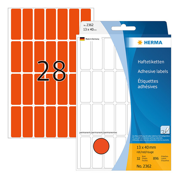 Herma 2362 multifunctionele etiketten 13 x 40 mm rood (896 etiketten) 2362 230670 - 1