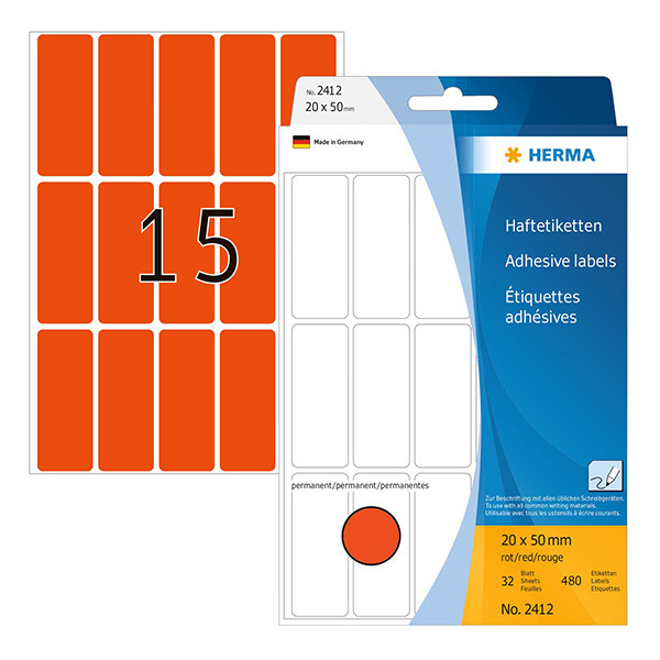 Herma 2412 multifunctionele etiketten 20 x 50 mm rood (480 etiketten) 2412 230675 - 1
