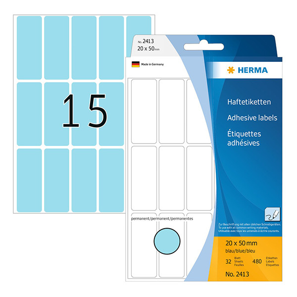 Herma 2413 multifunctionele etiketten 20 x 50 mm blauw (480 etiketten) 2413 230672 - 1