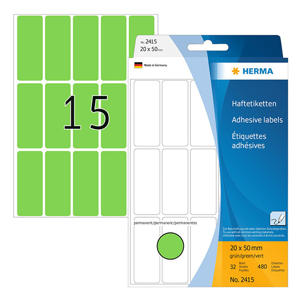 Herma 2415 multifunctionele etiketten 20 x 50 mm groen (480 etiketten) 2415 230674 - 1