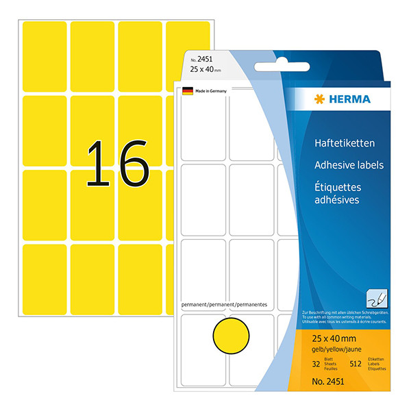 Herma 2451 multifunctionele etiketten 25 x 40 mm geel (512 etiketten) 2451 230681 - 1