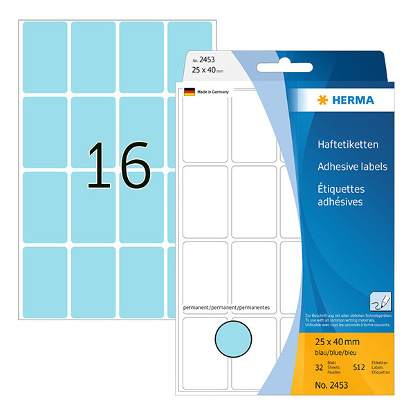 Herma 2453 multifunctionele etiketten 25 x 40 mm blauw (512 etiketten) 2453 230680 - 1