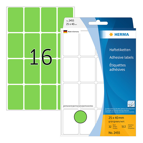 Herma 2455 multifunctionele etiketten 25 x 40 mm groen (512 etiketten) 2455 230682 - 1
