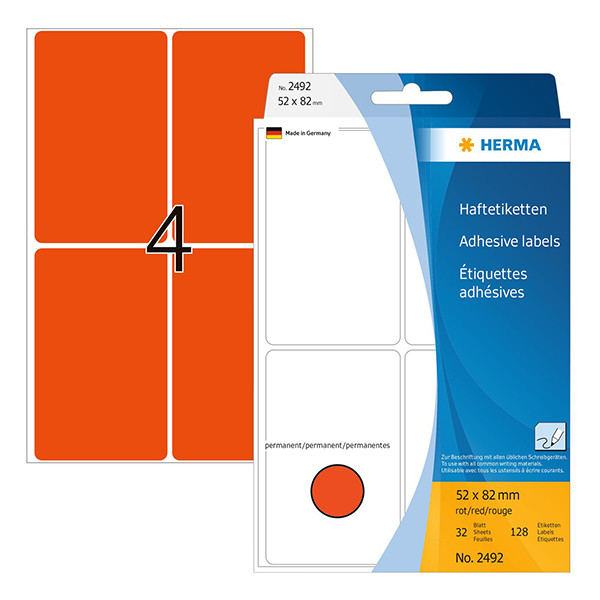 Herma 2492 multifunctionele etiketten 52 x 82 mm rood (128 etiketten) 2492 230695 - 1