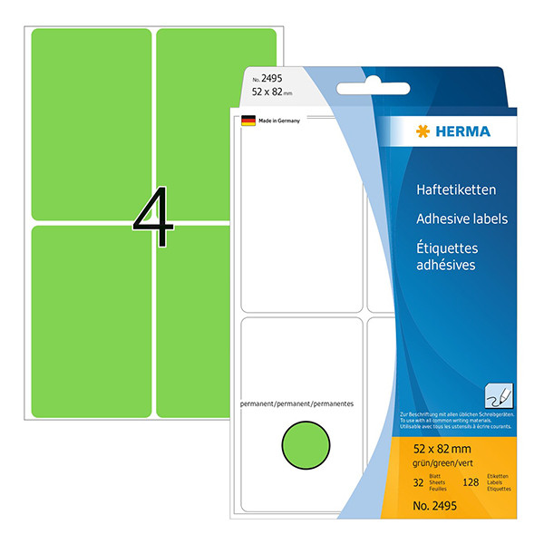 Herma 2495 multifunctionele etiketten 52 x 82 mm groen (128 etiketten) 2495 230694 - 1