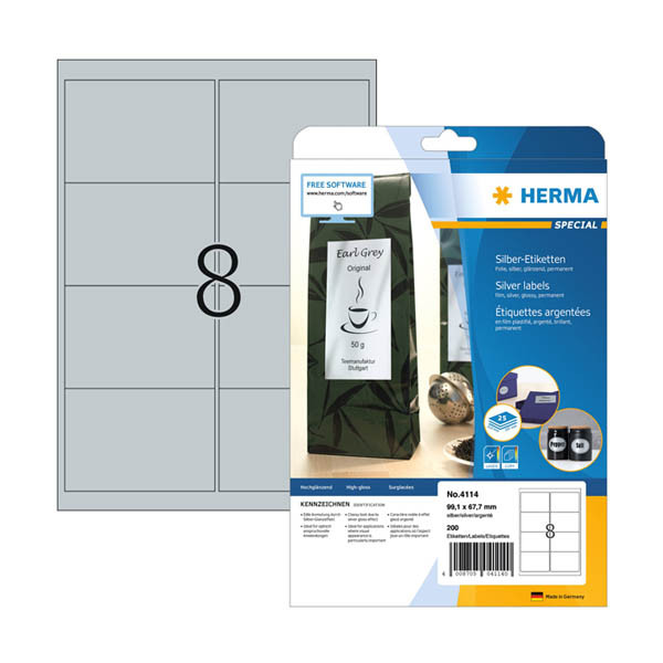 Herma 4114 weerbestendige folie etiketten A4 99,1 x 67,7 mm zilver  (200 etiketten) 4114 231034 - 1