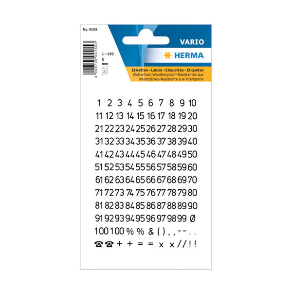 Herma 4155 1 t/m 100 etiketten 5 mm zwart/transparant (250 etiketten) 4155 230952 - 1