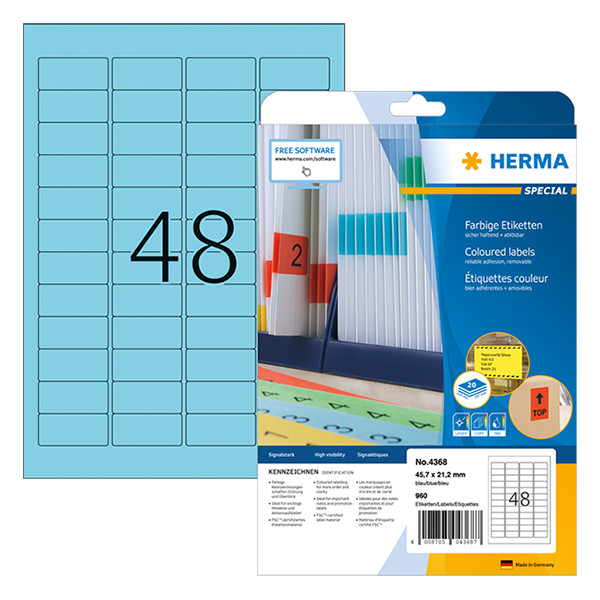 Herma 4368 verwijderbare etiketten A4 45,7 x 21,2 mm blauw (960 etiketten) 4368 230478 - 1
