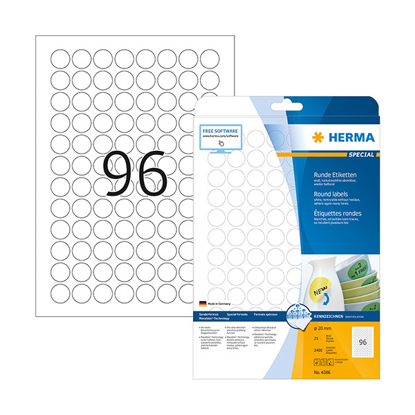 Herma 4386 afneembare etiketten rond Ø 20 (2.400 etiketten) 4386 230400 - 1