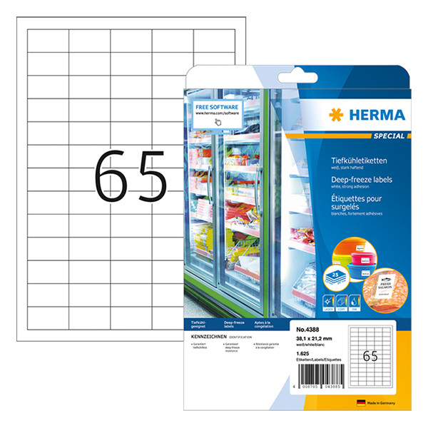 Herma 4388 diepvriesetiketten A4 38,1 x 21,2 mm wit (1625 etiketten) 4388 230479 - 1