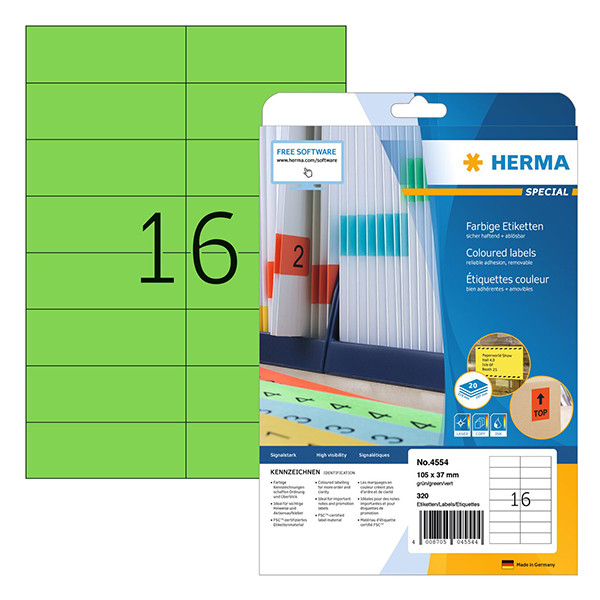 Herma 4554 verwijderbare etiketten A4 105 x 37 mm groen (320 etiketten) 4554 230802 - 1