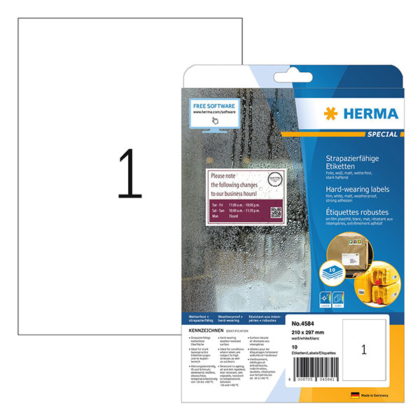 Herma 4584 weerbestendige folie etiketten A4 210 x 297 mm wit (10 etiketten) 4584 230748 - 1
