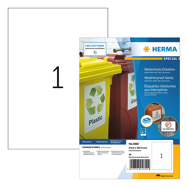 Herma 4602 weerbestendige inkjet etiketten A4 210 x 297 mm wit (40 etiketten) 4602 230744 - 1