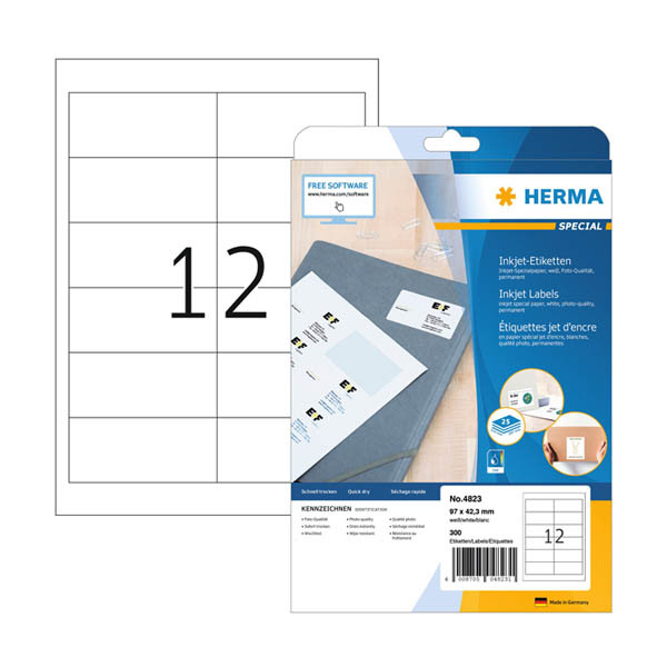 Herma 4823 inkjet etiketten A4 97 x 42,3 mm wit (300 etiketten) 4823 230822 - 1
