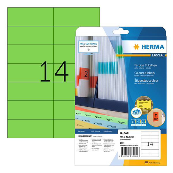 Herma 5061 verwijderbare etiketten A4 105 x 42,3 mm groen (280 etiketten) 5061 230770 - 1