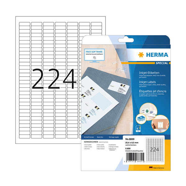 Herma 8830 inkjet etiketten A4 25,4 x 8,5 mm wit (5600 etiketten) 8830 230818 - 1