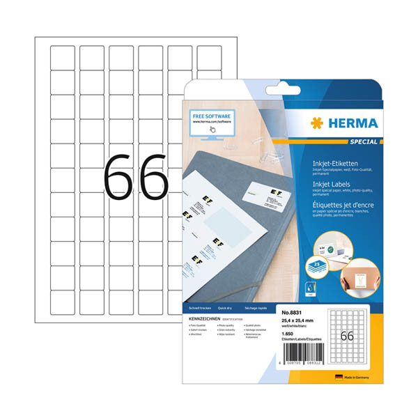 Herma 8831 inkjet etiketten A4 25,4 x 25,4 mm wit (1650 etiketten) 8831 230816 - 1