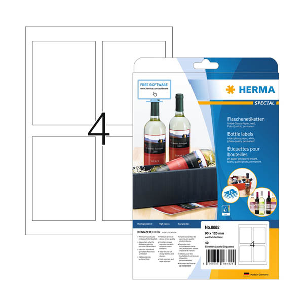 Herma 8882 flesetiketten A4 90 x 120 mm wit (40 etiketten) 8882 230851 - 1